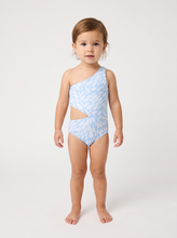 Load image into Gallery viewer, Model wearing Blue Happy Splash Cut Out Swimsuit Size 2
