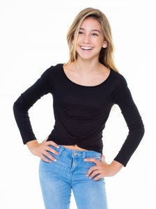 Clearance - Malibu Sugar Long Sleeve Gathered Front Top - Black