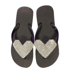 Clearance - Planet Sea Rhinestone Heart Flip Flops - Black